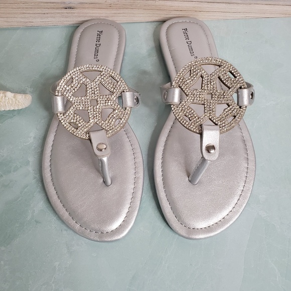 New! Silver Rhinestone Medallion Thong Sandal - Picture 8 of 8
